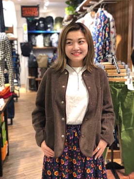 「秋のブラウンスタイル」｜「アイテム（ブルゾン）」を使った、リナリナ～さん（レディース・158cm）の秋コーディネート