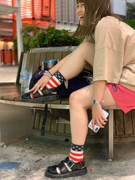 「TIMEX（タイメックス）のアイテム」を使った、リナリナ～さん（レディース・158cm）の夏コーディネート