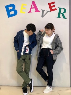 「グラミチ」｜「アイテム（デニムジャケット）」を使った、リナリナ～さん（レディース・158cm）の冬コーディネート