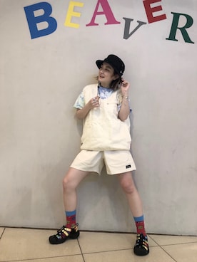 「MANASTASH（マナスタッシュ）のアイテム」を使った、リナリナ～さん（レディース・158cm）の夏コーディネート