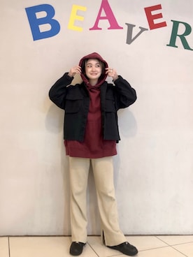 「ナイキスニーカー」｜「アイテム（ブルゾン）」を使った、リナリナ～さん（レディース・158cm）の冬コーディネート