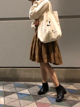 「mystic（ミスティック）のティアードワンピース（ワンピース、イエロー系）」を使った、momoさん（レディース・159cm）の春コーディネート