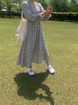 「JUMELLE（ジュメロ）のアイテム（ワンピース、グリーン系）」を使った、momoさん（レディース・159cm）の春コーディネート