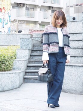 「Banner Barrett（バナーバレット）のアイテム（ノーカラージャケット）」を使った、RINAさん（レディース・158cm）の冬コーディネート