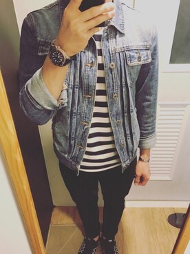 「TOPMAN（トップマン）のアイテム（デニムジャケット）」を使った、Makaさん（メンズ・172cm）の春コーディネート