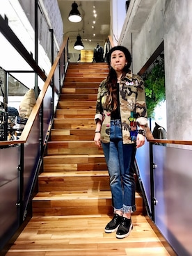 「フリンジデニム」｜「アイテム（ブルゾン）」を使った、kazuyoさん（レディース・165cm）の春コーディネート
