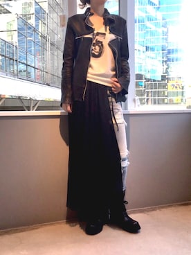 「KMRii」｜「アイテム（ライダースジャケット）」を使った、kazuyoさん（レディース・165cm）の冬コーディネート