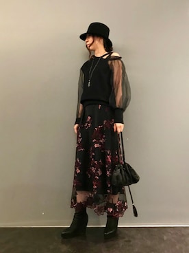 「オーガンジー」｜「アイテム（スウェット）」を使った、kazuyoさん（レディース・165cm）の夏コーディネート