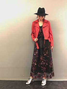 「AULA」｜「アイテム（ライダースジャケット）」を使った、kazuyoさん（レディース・165cm）の秋コーディネート