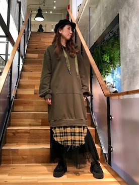 「プルオーバーパーカー」｜「アイテム（ワンピース/ドレス）」を使った、kazuyoさん（レディース・165cm）の秋コーディネート