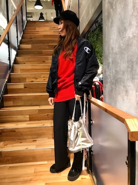 「Champion（チャンピオン）のアイテム（ブルゾン）」を使った、kazuyoさん（レディース・165cm）の秋コーディネート