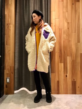 「Champion（チャンピオン）のアイテム（その他アウター）」を使った、kazuyoさん（レディース・165cm）の冬コーディネート