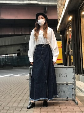 「リメイクデニム」｜「アイテム（スカート）」を使った、kazuyoさん（レディース・165cm）の春コーディネート