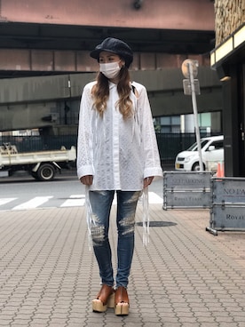 「ISAMU KATAYAMA BACKLASH（イサムカタヤマバックラッシュ）のアイテム（キャスケット）」を使った、kazuyoさん（レディース・165cm）の夏コーディネート