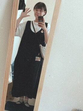 「oversize」｜「アイテム（ジャンパースカート）」を使った、Ning(二ン)さん（レディース・163cm）の秋コーディネート