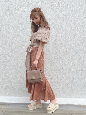 「アイテム（スカート、オレンジ系）」を使った、minoriさん（レディース・153cm）の夏コーディネート
