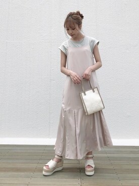 「アイテム（ワンピース/ドレス、ベージュ系）」を使った、minoriさん（レディース・153cm）の夏コーディネート
