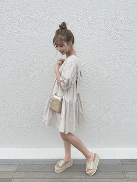 「アイテム（チュニック、ベージュ系）」を使った、minoriさん（レディース・153cm）の夏コーディネート