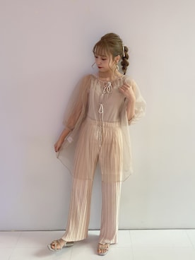 「アイテム（トップス、ベージュ系）」を使った、minoriさん（レディース・153cm）の夏コーディネート