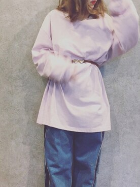 「Kastane（カスタネ）のスーパールーズロンT（Tシャツ/カットソー、ピンク系）」を使った、erikoさん（レディース）の冬コーディネート