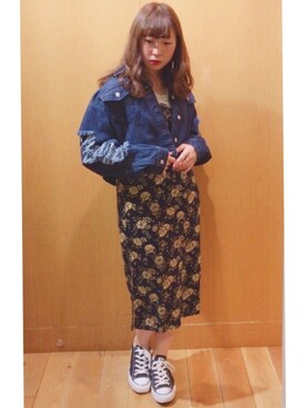 「バラ柄」｜「アイテム（ワンピース/ドレス）」を使った、REINAさん（レディース・161cm）の秋コーディネート