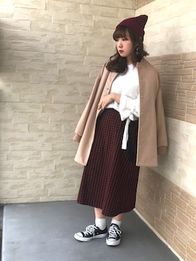 「ラップスカート」｜「アイテム（ブルゾン）」を使った、REINAさん（レディース・161cm）の冬コーディネート