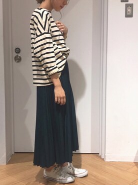 「AMERICAN HOLIC（アメリカンホリック）のプリーツロングスカート（スカート）」を使った、REINAさん（レディース・162cm）の夏コーディネート