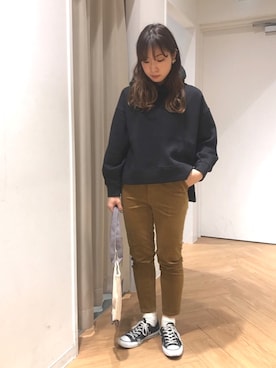 「AMERICAN HOLIC（アメリカンホリック）のフード付裏毛プルオーバー（パーカー）」を使った、REINAさん（レディース・162cm）の冬コーディネート