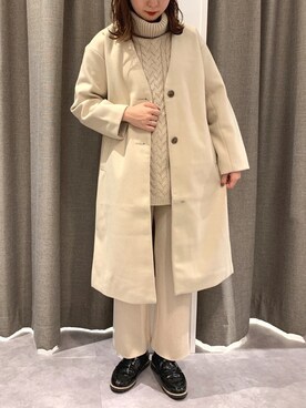 「アイボリー」｜「アイテム（ノーカラージャケット）」を使った、REINAさん（レディース・162cm）の秋コーディネート
