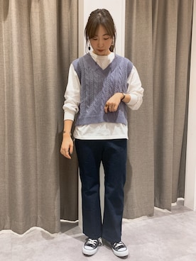 「ワンウォッシュデニム」｜REINAさん（レディース・162cm）の冬コーディネート