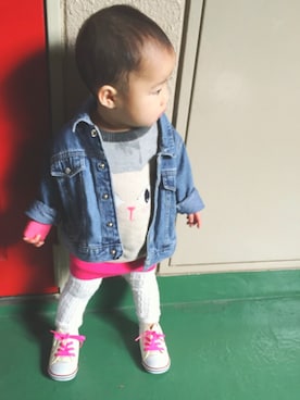 「お正月」｜「アイテム（デニムジャケット）」を使った、ohizuˊ°̮ˋさん（キッズ・70cm）の冬コーディネート