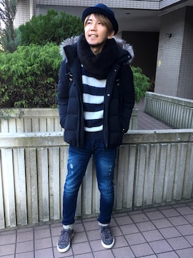 「And A（アンドエー）のアイテム（帽子）」を使った、齋藤洋紀さん（メンズ・180cm）の冬コーディネート