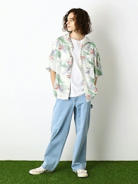 「Purple&Yellow（パープルアンドイエロー）のアイテム」を使った、COMME CA ISM OFFICIALさん（メンズ・175cm）の夏コーディネート