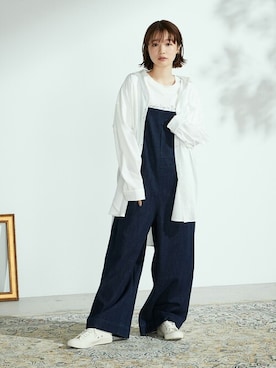 「オーバーサイズシャツ」｜「アイテム（オールインワン・サロペット）」を使った、COMME CA ISM OFFICIALさん（レディース・158cm）の秋コーディネート