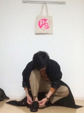 「ベージュパンツ」｜「アイテム（その他アウター）」を使った、Φ_Φさん（メンズ・171cm）の冬コーディネート