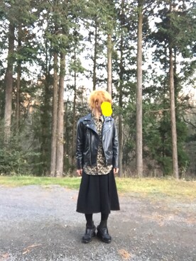 「AlexanderLeeChang（アレキサンダーリーチャン）のアイテム（ライダースジャケット）」を使った、くろDAさん（メンズ・166cm）の冬コーディネート
