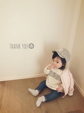「FITH（フィス）のアイテム（スウェット）」を使った、inuさん（キッズ・70cm）の春コーディネート