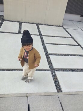 「1歳半」｜「アイテム（ニットキャップ/ビーニー）」を使った、inuさん（キッズ・80cm）の冬コーディネート