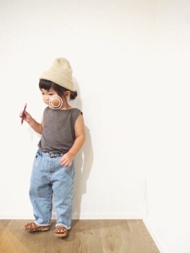 「フリンジデニム」｜「アイテム（帽子）」を使った、inuさん（キッズ・90cm）の夏コーディネート