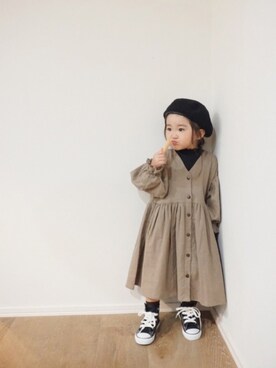 「リブタートルネック」｜「アイテム（その他）」を使った、inuさん（キッズ・90cm）の秋コーディネート