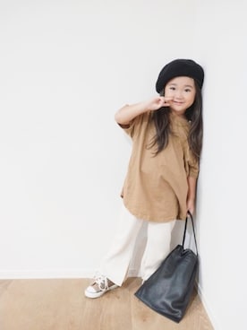 「スリットパンツ」｜「アイテム（ハンチング/ベレー帽）」を使った、inuさん（キッズ・100cm）の秋コーディネート