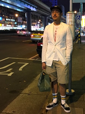 「DRIES VAN NOTEN（ドリスヴァンノッテン）のアイテム（テーラードジャケット）」を使った、Shu Han Changさん（メンズ・180cm）の春コーディネート