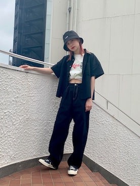 「X-girl（エックスガール）のWIDE TAPERED PANTS（その他パンツ）」を使った、服部 天音さん（レディース・157cm）の春コーディネート