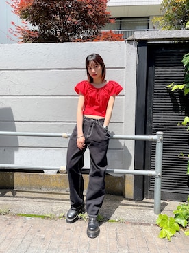 「X-girl（エックスガール）のWIDE TAPERED PANTS（その他パンツ）」を使った、服部 天音さん（レディース・157cm）の春コーディネート