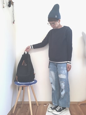 「BLUE BLUE（ブルーブルー）のアイテム（パンツ）」を使った、coccon◡̈*さん（レディース・157cm）の秋コーディネート
