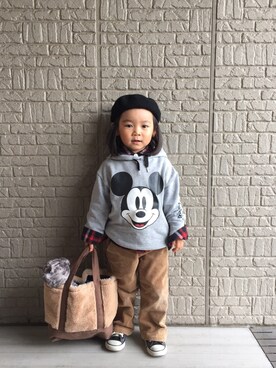 「フランネルシャツ」｜「アイテム（デニムジャケット）」を使った、Chiiiiiさん（キッズ・90cm）の秋コーディネート