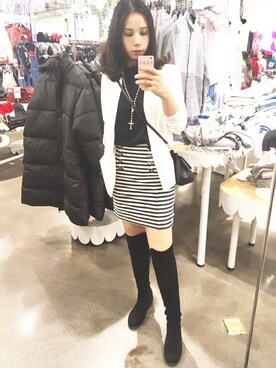 「MANGO（マンゴ）のアイテム（テーラードジャケット）」を使った、Móさん（レディース・162cm）の冬コーディネート