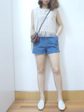 「shorts」｜「アイテム（スリッポン）」を使った、Móさん（レディース・162cm）の夏コーディネート