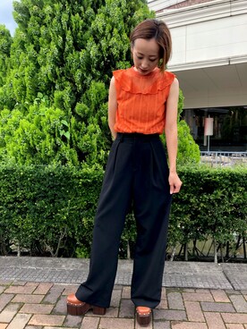 「EMODA」｜「アイテム（スラックス）」を使った、はるかさん（レディース・158cm）の夏コーディネート