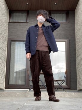 「UNIQLO（ユニクロ）のワイドフィットテーパードコーデュロイパンツ セットアップ可能（その他パンツ）」を使った、たけるさん（メンズ・172cm）の春コーディネート